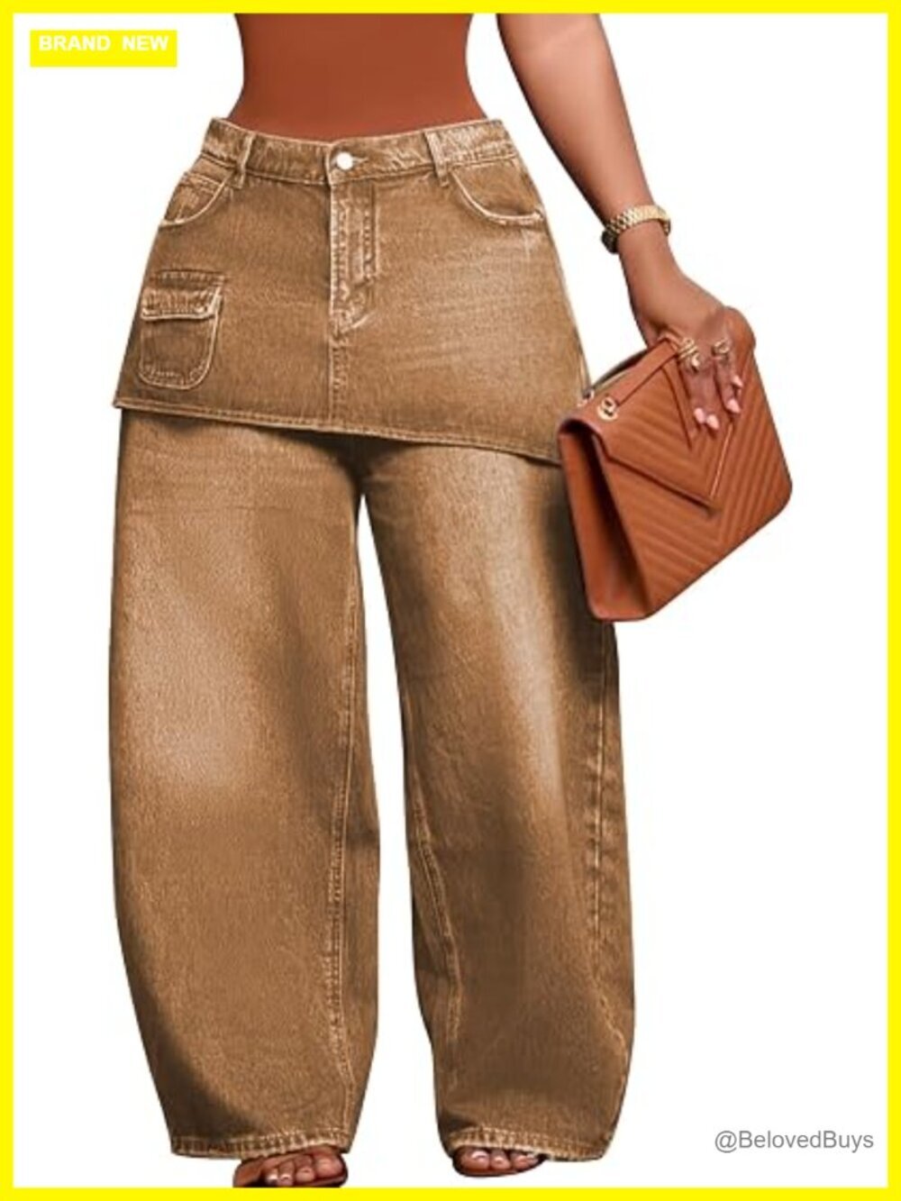 Baggy Cargo Jeans High Waisted Wide Leg Patchwork Stretchy Denim Pants Double